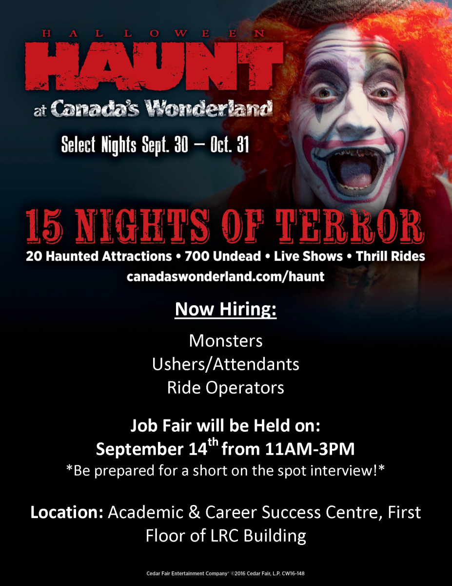 Job Fair Canada's Wonderland Halloween Haunt Humber Communiqué